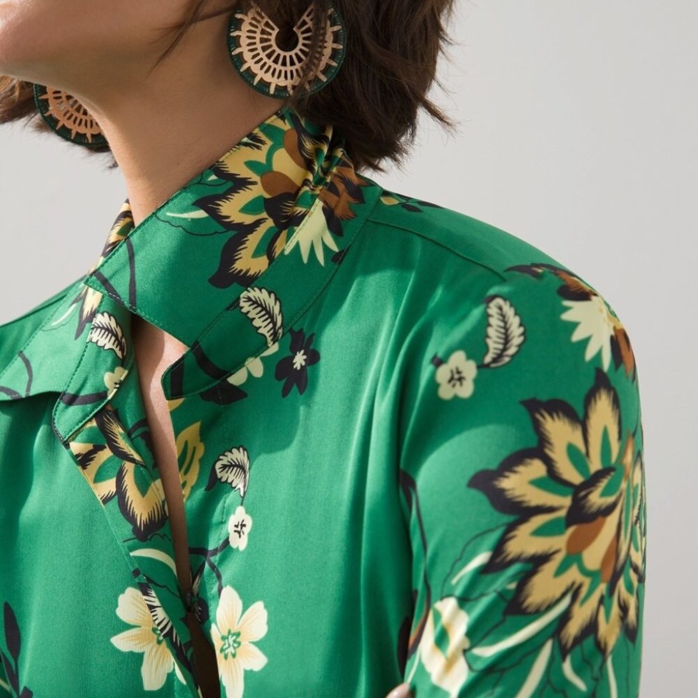 Chico's Satin Damask Print Maxi Shirt Dress